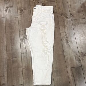 Lucky Brand High Rise White Distressed Mom Jeans